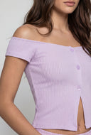 Slit Off The Shoulder Crop Top