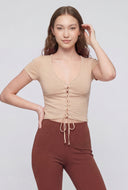 Lace-Up Front Bodice Crop Top