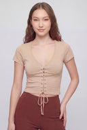 Lace-Up Front Bodice Crop Top