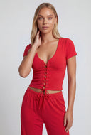 Lace-Up Front Bodice Crop Top