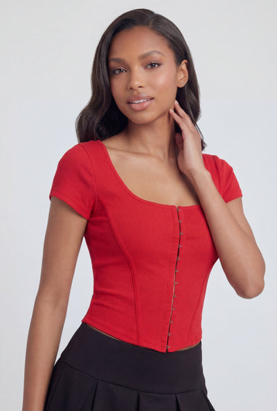 Malaya Ribbed Hook and Eye Crop Top