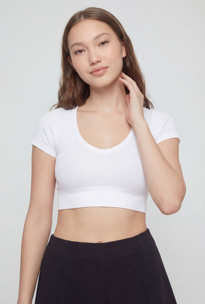 Ribbed V Neck Crop Top