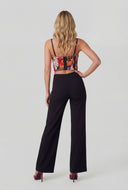 Printed Mesh Sweetheart Crop Bustier Top