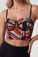 Printed Mesh Sweetheart Crop Bustier Top