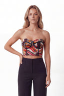 Printed Mesh Sweetheart Crop Bustier Top