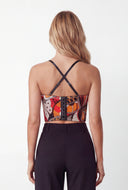 Printed Mesh Sweetheart Crop Bustier Top