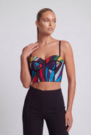 Printed Mesh Sweetheart Crop Bustier Top