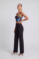 Printed Mesh Sweetheart Crop Bustier Top