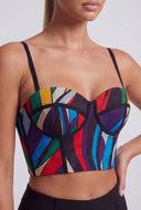 Printed Mesh Sweetheart Crop Bustier Top