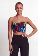 Printed Mesh Sweetheart Crop Bustier Top
