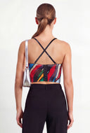 Printed Mesh Sweetheart Crop Bustier Top