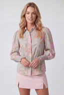 Floral Crochet Trim Puff Sleeve Shirt
