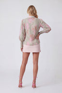 Floral Crochet Trim Puff Sleeve Shirt
