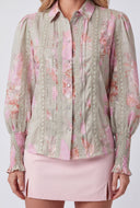 Floral Crochet Trim Puff Sleeve Shirt