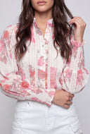 Floral Crochet Trim Puff Sleeve Shirt