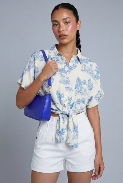 Toile de Jouy Tie Front Blouse