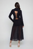 Lace-Up Back Bell Sleeve Blouse