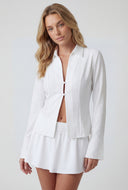 Lace-Up Back Bell Sleeve Blouse
