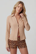 Lace-Up Back Bell Sleeve Blouse