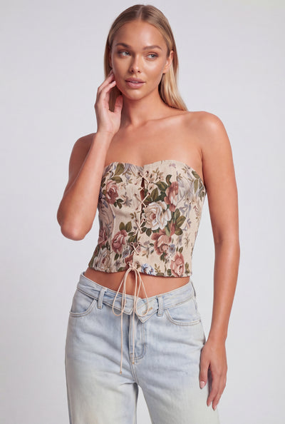 Floral Lace-Up Tapestry Corset
