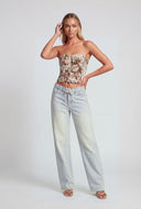 Floral Lace-Up Tapestry Corset