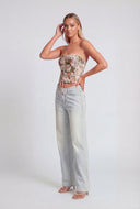 Floral Lace-Up Tapestry Corset