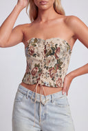 Floral Lace-Up Tapestry Corset