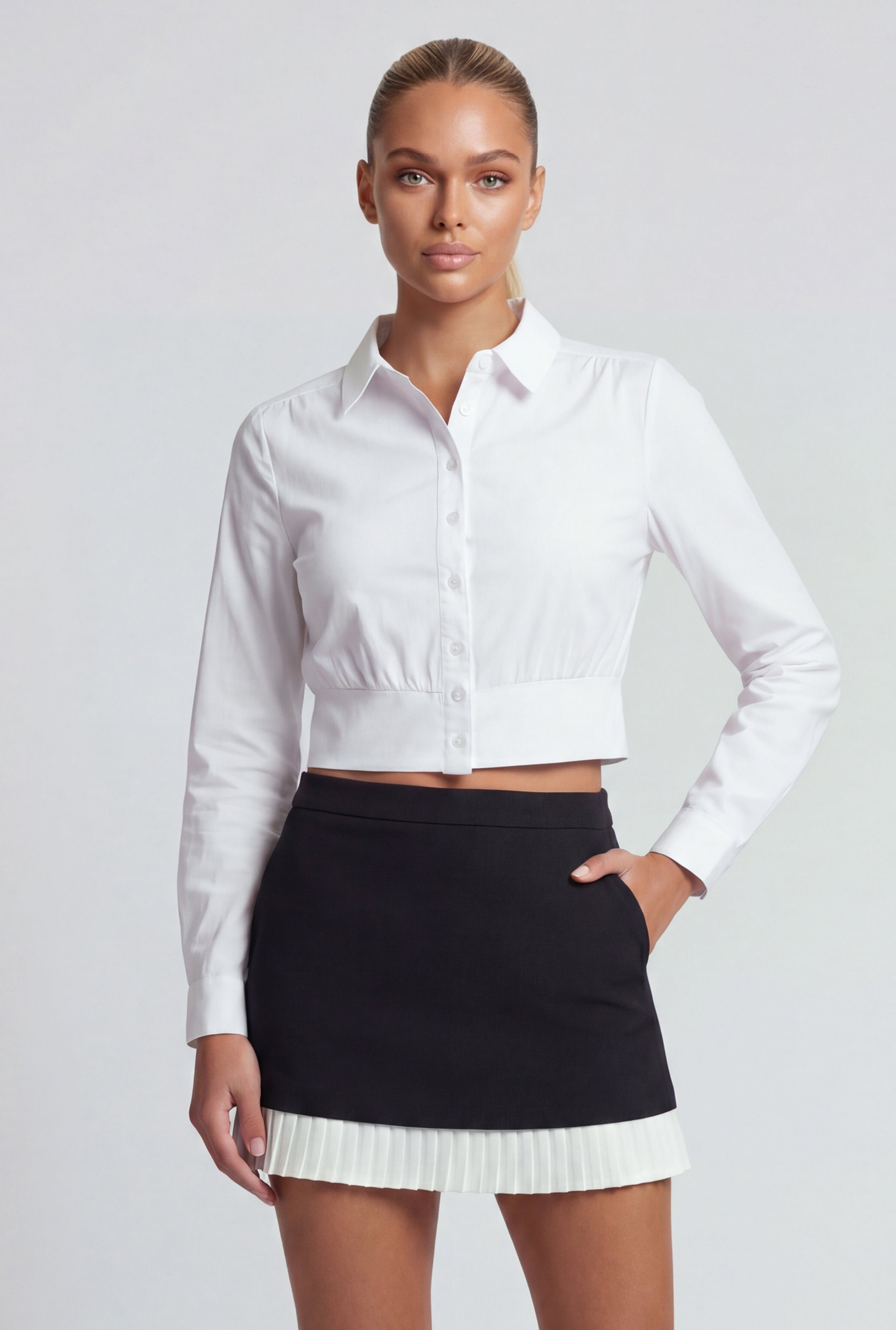 Long Sleeve Crop Button Front Shirt – KissDontTell