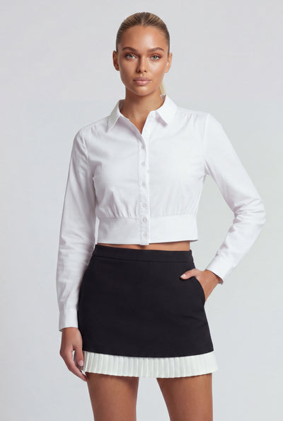 Long Sleeve Crop Button Front Shirt