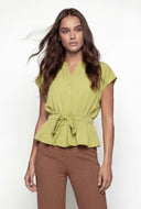 Crepe Knit Drawstring Peplum Blouse