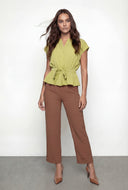 Crepe Knit Drawstring Peplum Blouse