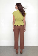 Crepe Knit Drawstring Peplum Blouse