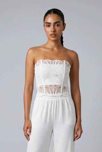 Patterned Mesh Crop Corset Top