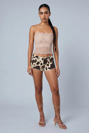 Patterned Mesh Crop Corset Top