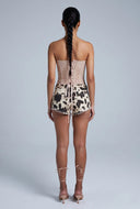 Patterned Mesh Crop Corset Top