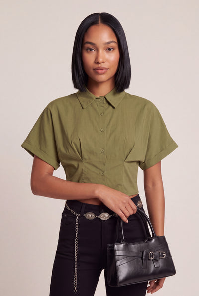 Quincy Crop Button Front Shirt