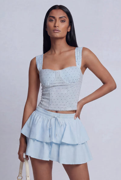 Swiss Dot Lace Trim Bustier Top