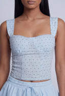 Swiss Dot Lace Trim Bustier Top