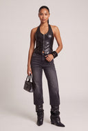 Vegan Leather Zip Halter Top