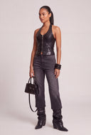 Vegan Leather Zip Halter Top