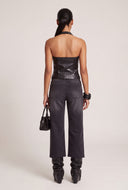 Vegan Leather Zip Halter Top