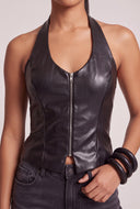 Vegan Leather Zip Halter Top