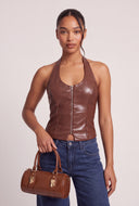 Vegan Leather Zip Halter Top