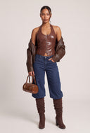 Vegan Leather Zip Halter Top