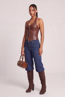 Vegan Leather Zip Halter Top