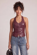 Vegan Leather Zip Halter Top