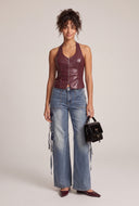 Vegan Leather Zip Halter Top