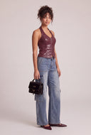 Vegan Leather Zip Halter Top