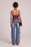 Vegan Leather Zip Halter Top