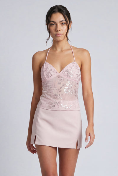Sequin Backless Halter Top
